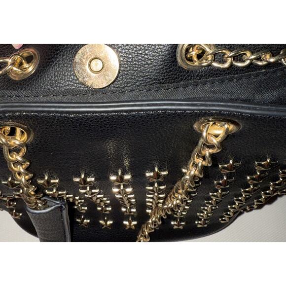 Black Leather Gold Star Studded Bucket Bag - Picture 6 of 6